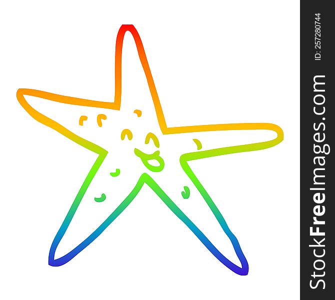 rainbow gradient line drawing of a cartoon happy star fish