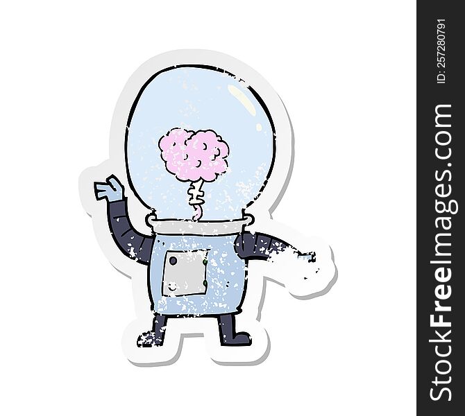 Retro Distressed Sticker Of A Cartoon Robot Cyborg