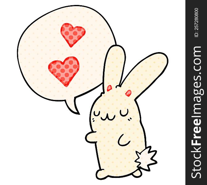 cartoon rabbit in love with speech bubble in comic book style
