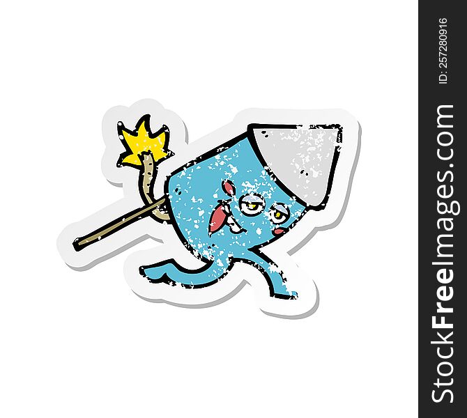 retro distressed sticker of a cartoon funny firework character