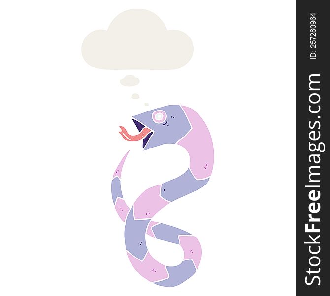 Cartoon Snake And Thought Bubble In Retro Style