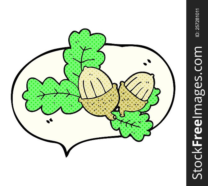 freehand drawn comic book speech bubble cartoon acorns and leaves