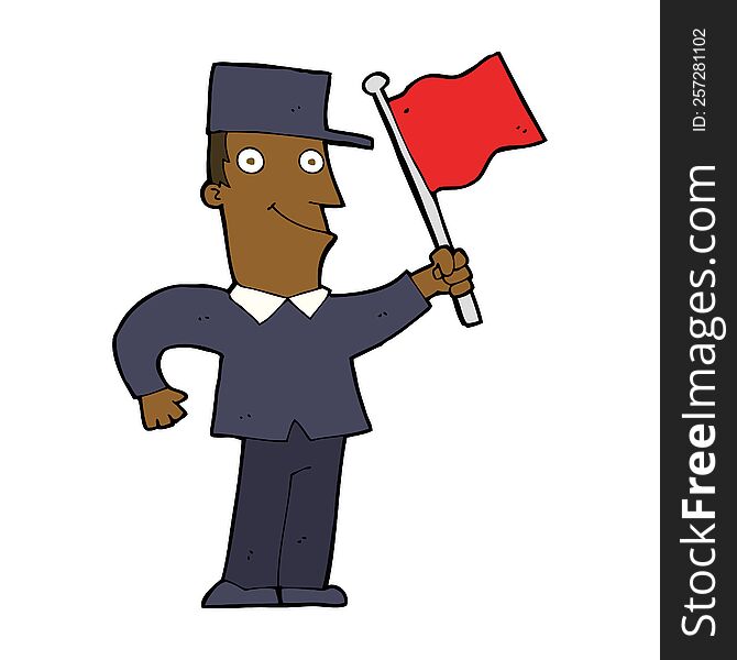 cartoon man waving flag