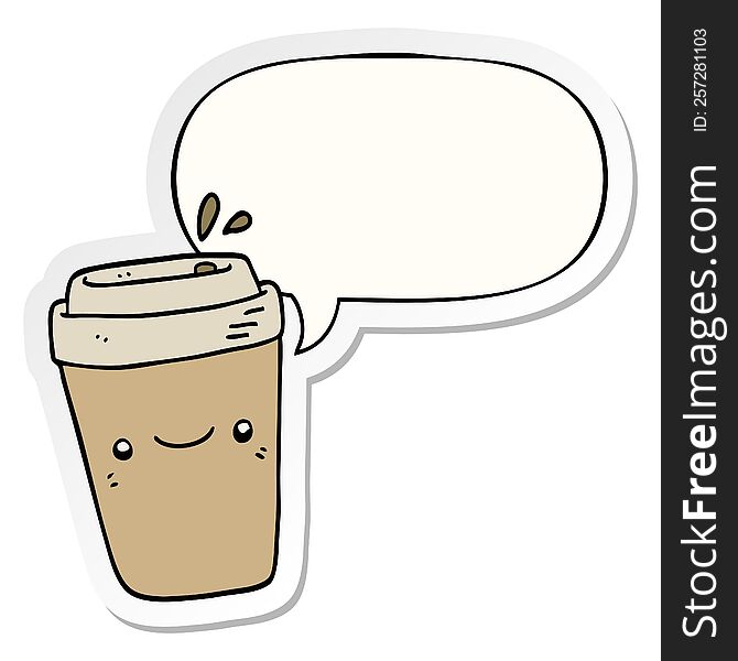 Cartoon Takeaway Coffee And Speech Bubble Sticker