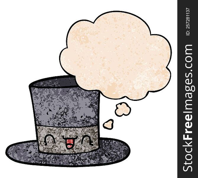 Cartoon Top Hat And Thought Bubble In Grunge Texture Pattern Style