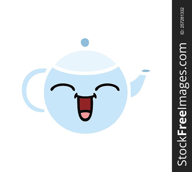 flat color retro cartoon of a happy teapot