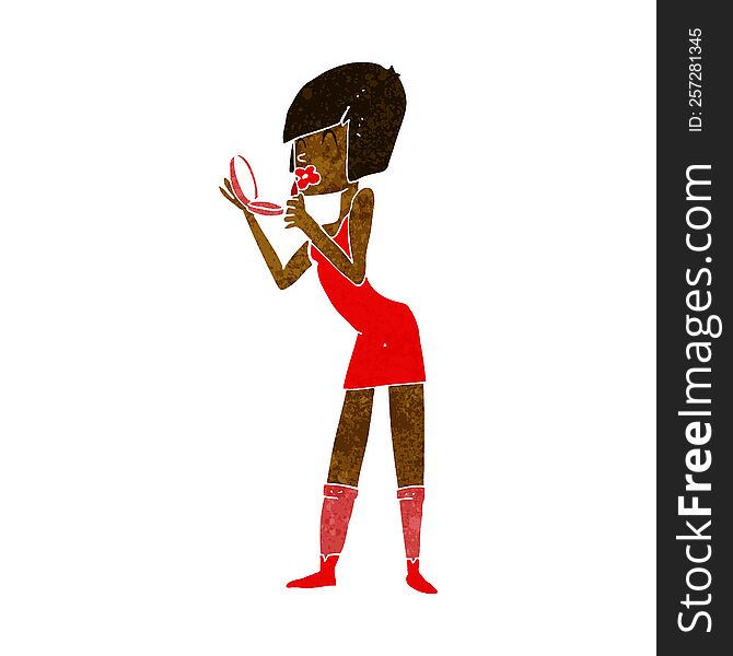 cartoon woman applying lipstick