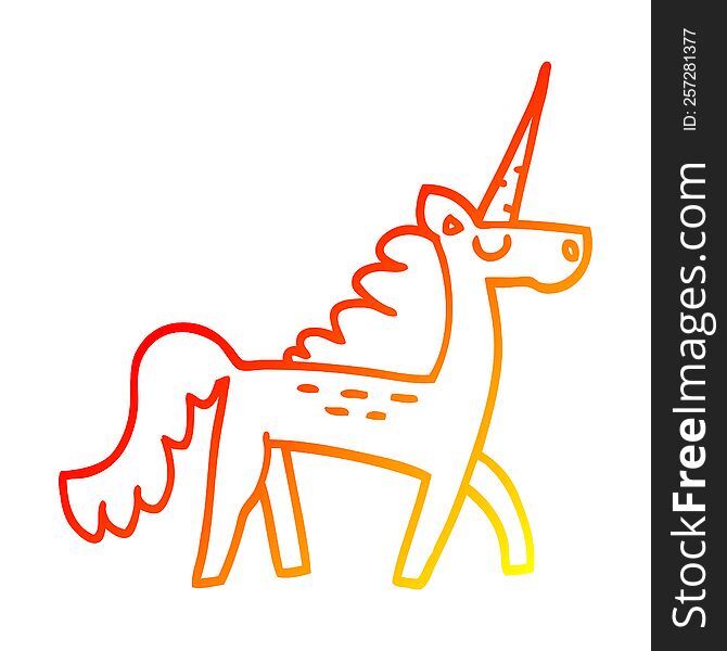 warm gradient line drawing of a cartoon mystical unicorn