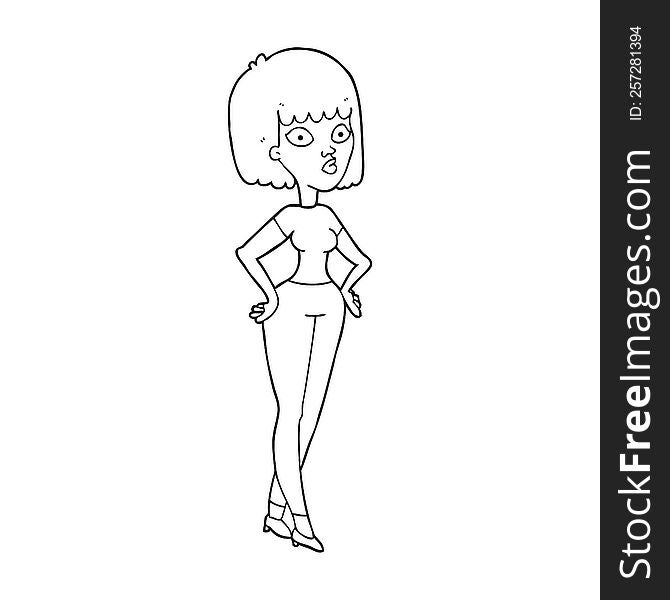 Black And White Cartoon Woman With Hands On Hips