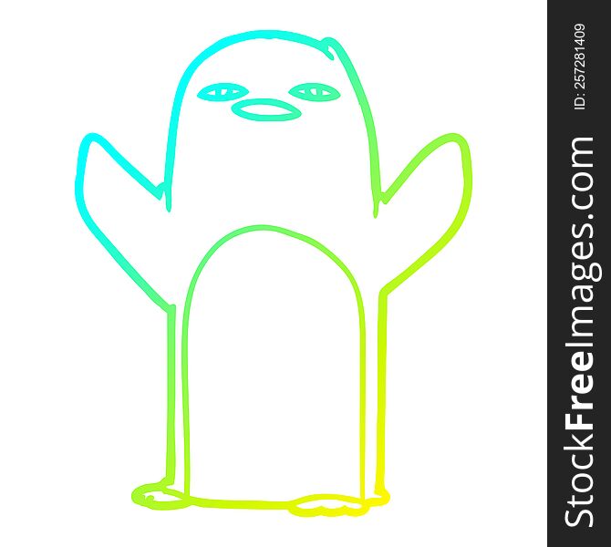 cold gradient line drawing of a cartoon penguin