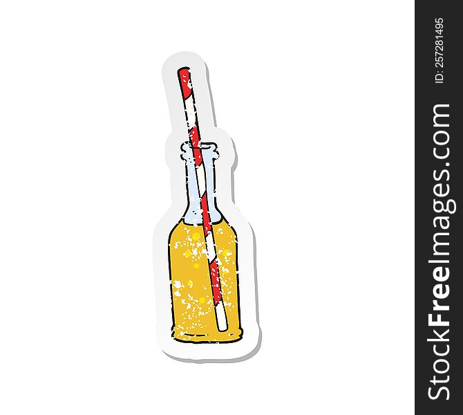 retro distressed sticker of a cartoon soda bottle and straw