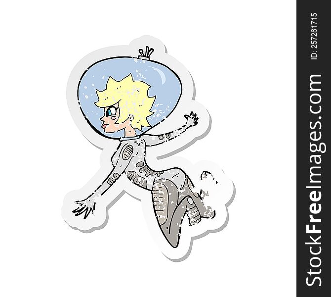 retro distressed sticker of a cartoon space woman