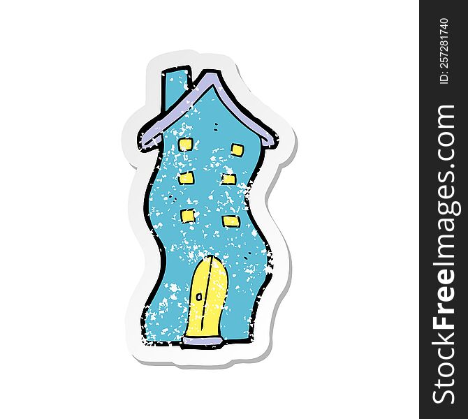 Retro Distressed Sticker Of A Cartoon House Doodle