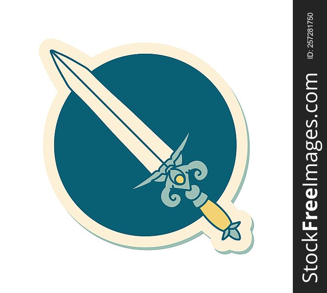 sticker of tattoo in traditional style of a dagger. sticker of tattoo in traditional style of a dagger