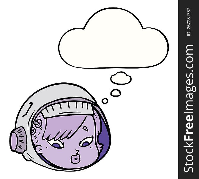 Cartoon Astronaut Face And Thought Bubble