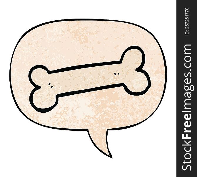 Cartoon Bone And Speech Bubble In Retro Texture Style