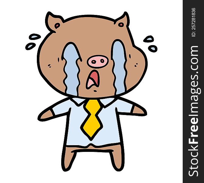 crying pig cartoon wearing human clothes. crying pig cartoon wearing human clothes
