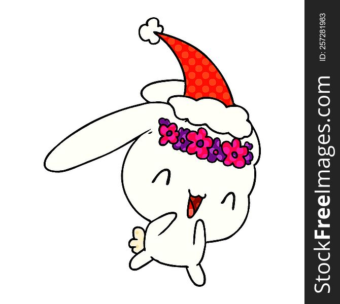 hand drawn christmas cartoon of kawaii rabbit