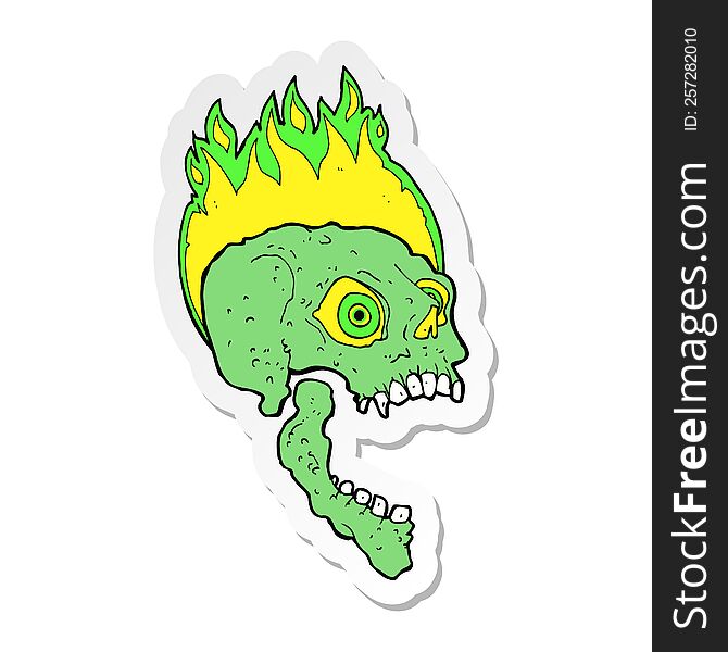 sticker of a cartoon scary skull