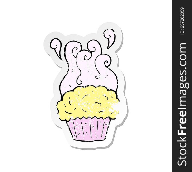 Retro Distressed Sticker Of A Cartoon Cupcake
