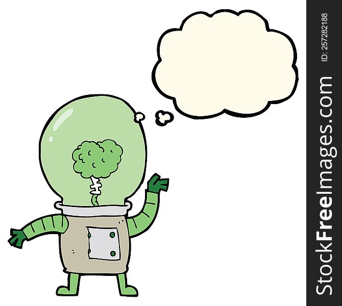 Cartoon Robot Cyborg With Thought Bubble