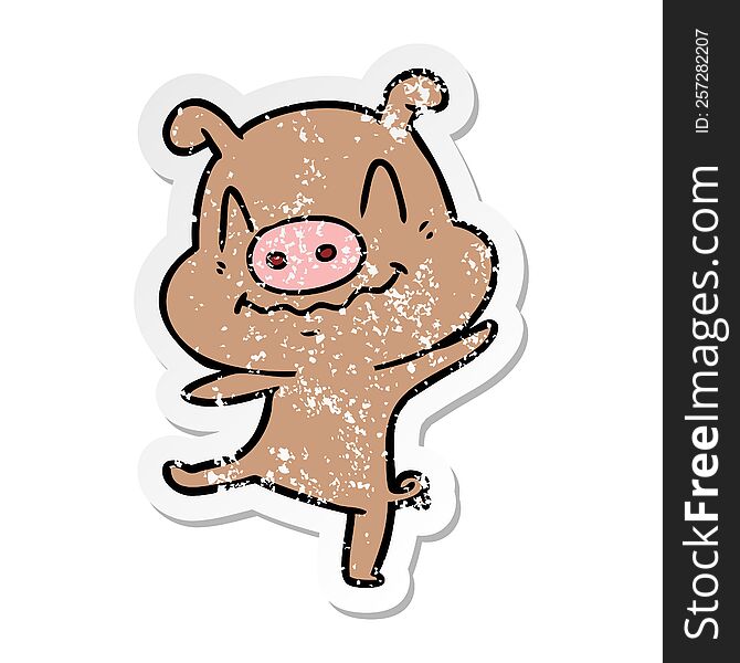 Distressed Sticker Of A Cartoon Drunk Pig