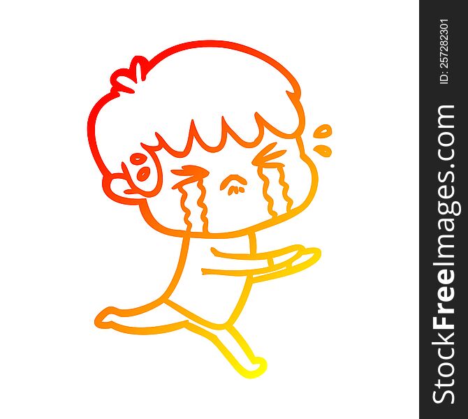 warm gradient line drawing of a cartoon boy crying