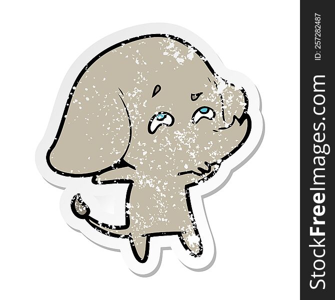 distressed sticker of a cartoon elephant remembering