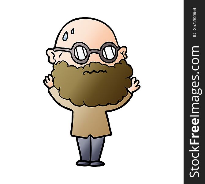 cartoon worried man with beard and spectacles. cartoon worried man with beard and spectacles
