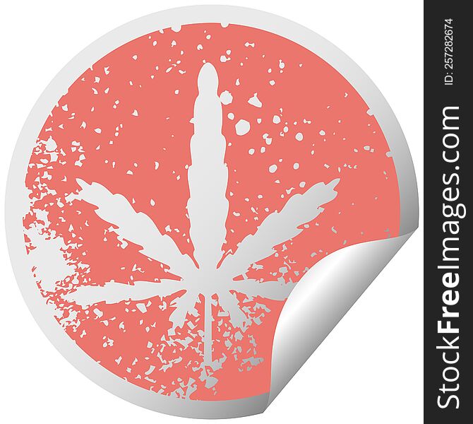 Quirky Distressed Circular Peeling Sticker Symbol Marijuana