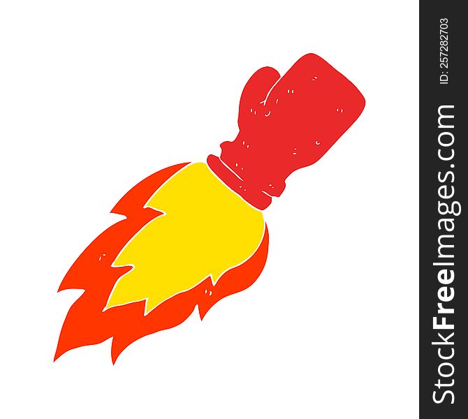 Flat Color Illustration Of A Cartoon Boxing Glove Flaming Punch