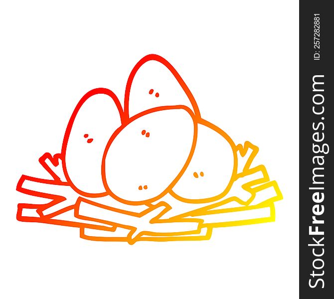 Warm Gradient Line Drawing Cartoon Eggs In Nest