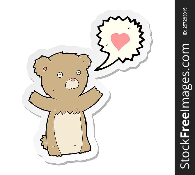 Sticker Of A Cartoon Teddy Bear With Love Heart