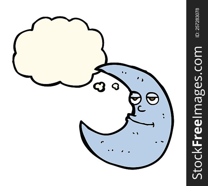 Happy Cartoon Moon With Thought Bubble
