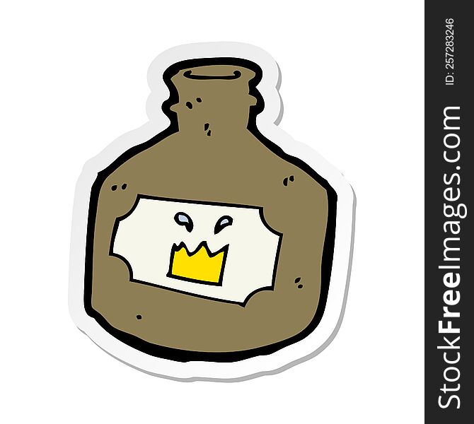 sticker of a cartoon old whiskey bottle