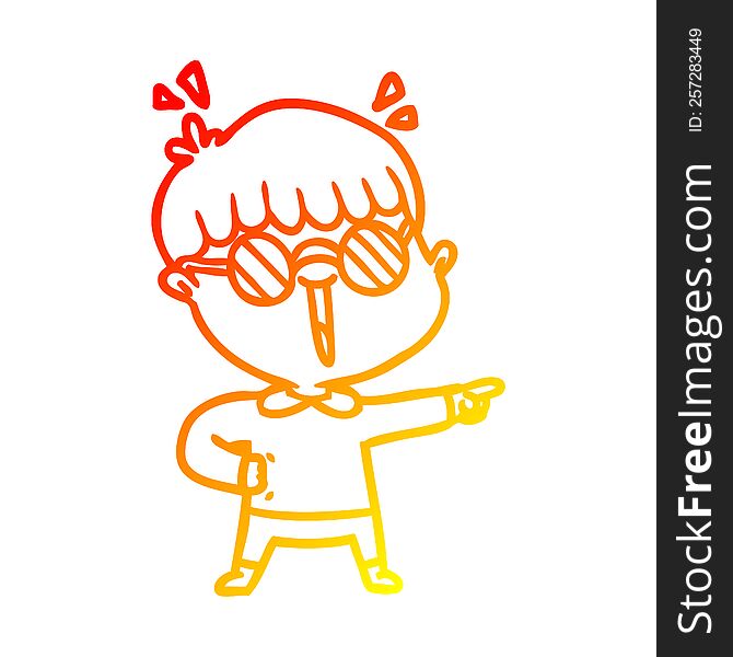Warm Gradient Line Drawing Cartoon Boy Wearing Spectacles