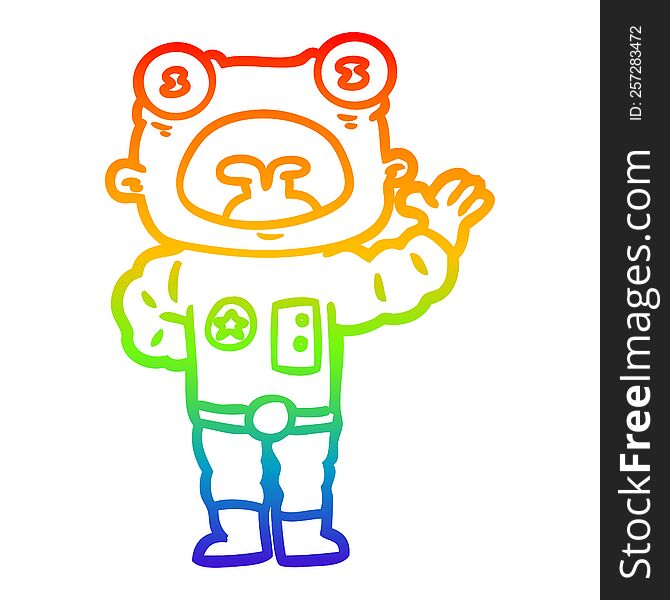 Rainbow Gradient Line Drawing Cartoon Weird Alien Waving