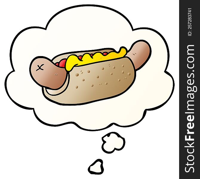 cartoon hot dog with thought bubble in smooth gradient style