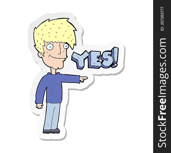 sticker of a cartoon man saying yes