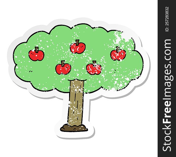 distressed sticker of a cartoon apple tree