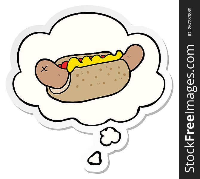 Cartoon Hot Dog And Thought Bubble As A Printed Sticker