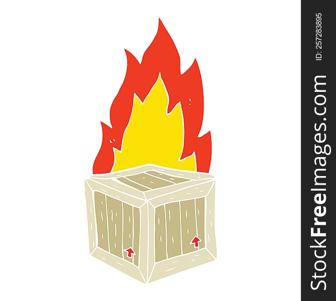 Flat Color Illustration Of A Cartoon Burning Crate