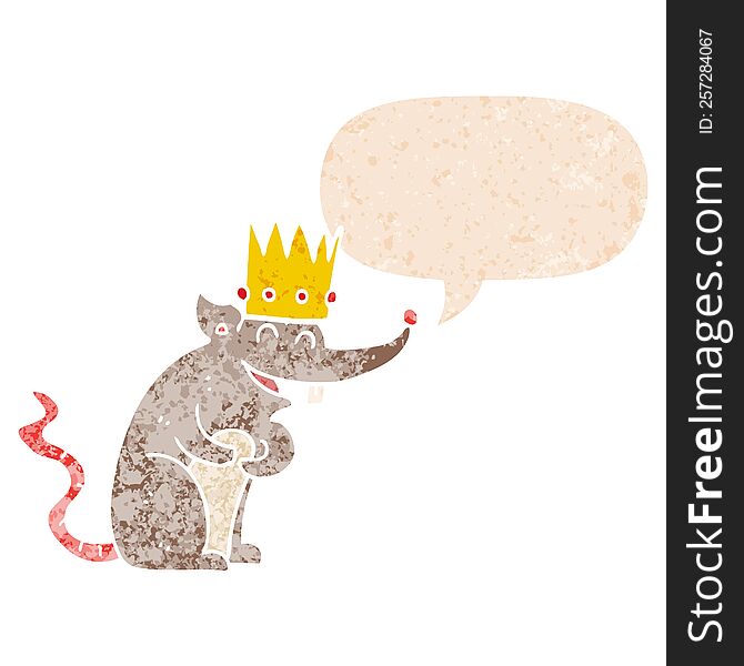 cartoon rat king laughing and speech bubble in retro textured style