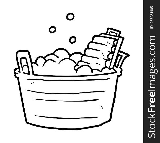 line drawing of a old laundry washboard and bucket. line drawing of a old laundry washboard and bucket