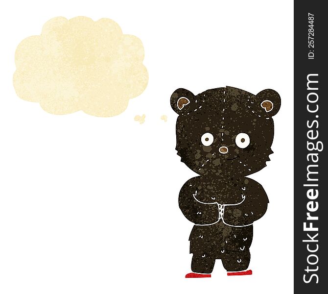 Cartoon Teddy Black Bear Cub With Thought Bubble