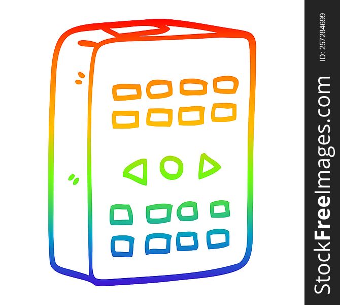 rainbow gradient line drawing of a cartoon old remote control