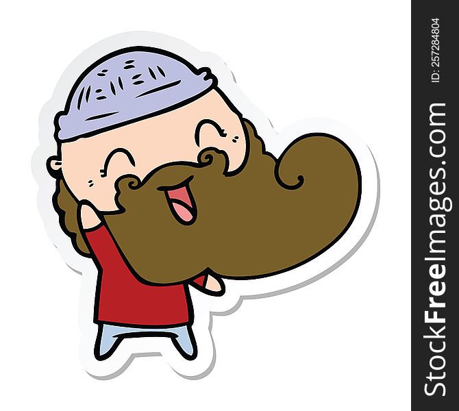 Sticker Of A Happy Man With Beard And Winter Hat