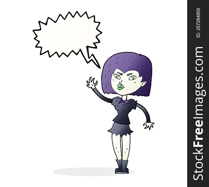 Cartoon Pretty Vampire Girl With Speech Bubble