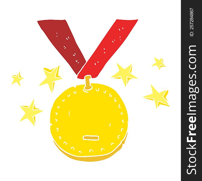 Flat Color Illustration Of A Cartoon Sports Medal
