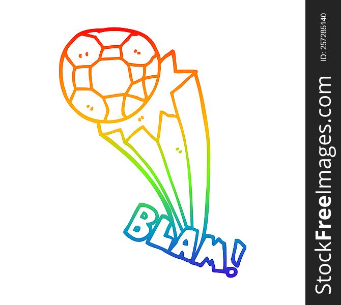 rainbow gradient line drawing of a cartoon kicked soccer ball